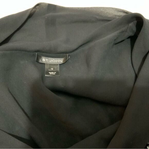 St. John Cowl Neck Top Women size 12 Metallic Sequin Black Event - Picture 7 of 14